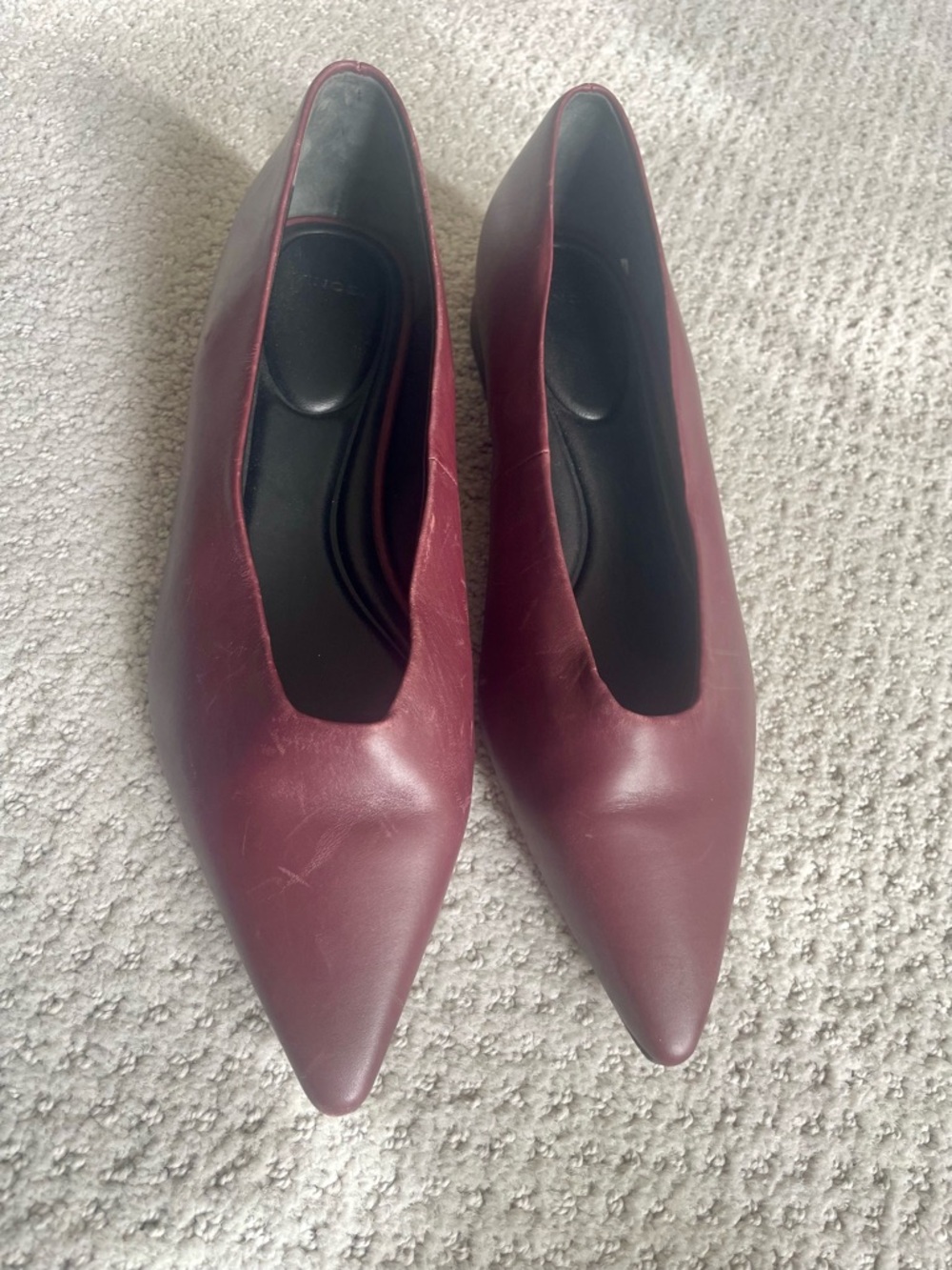Vince Burgundy Pointed-Toe Leather Flats | EU 39 US 8.5 | closet scuffed NEW